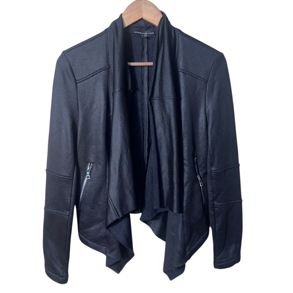 Generation Love Black Cascading Drape Front Jacket Size Small